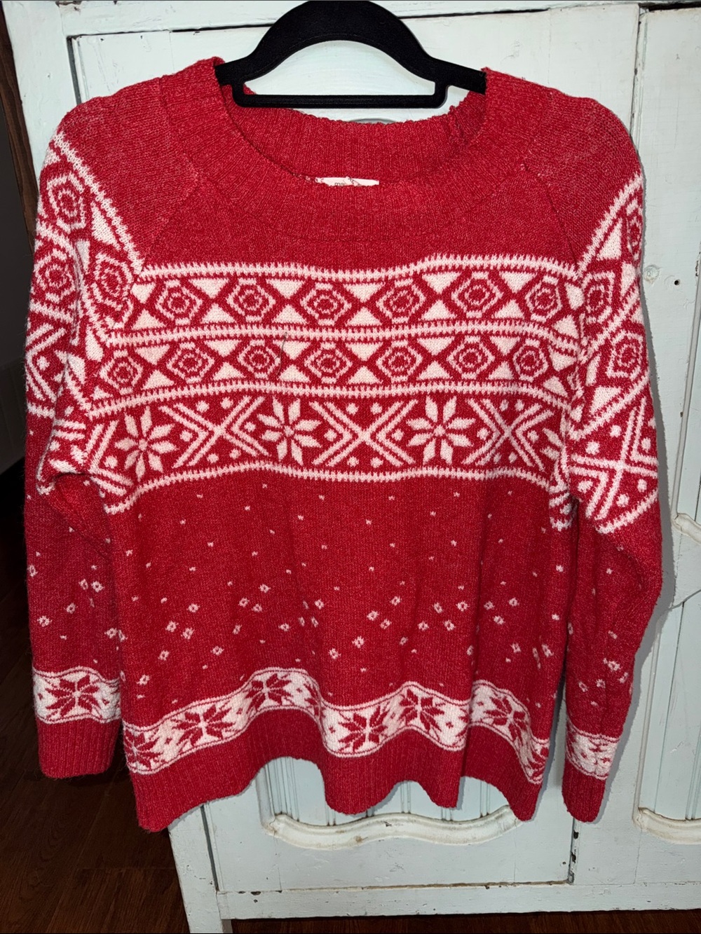 Maurices Red and White Fair Isle Crewneck Sweater